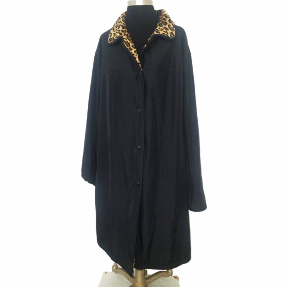 Plus Size Black Reversible Leopard Print Faux Fur… - image 1